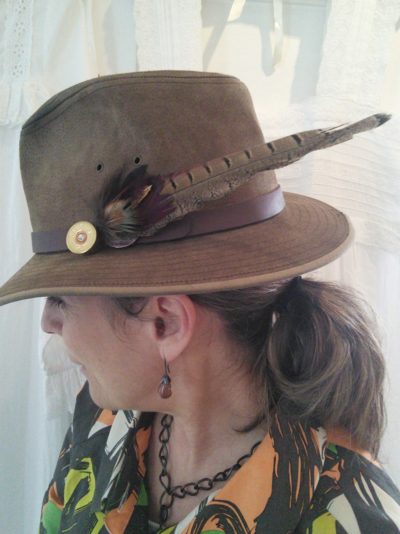 Feather Hat Pin - Long with Brass colour Cartridge base